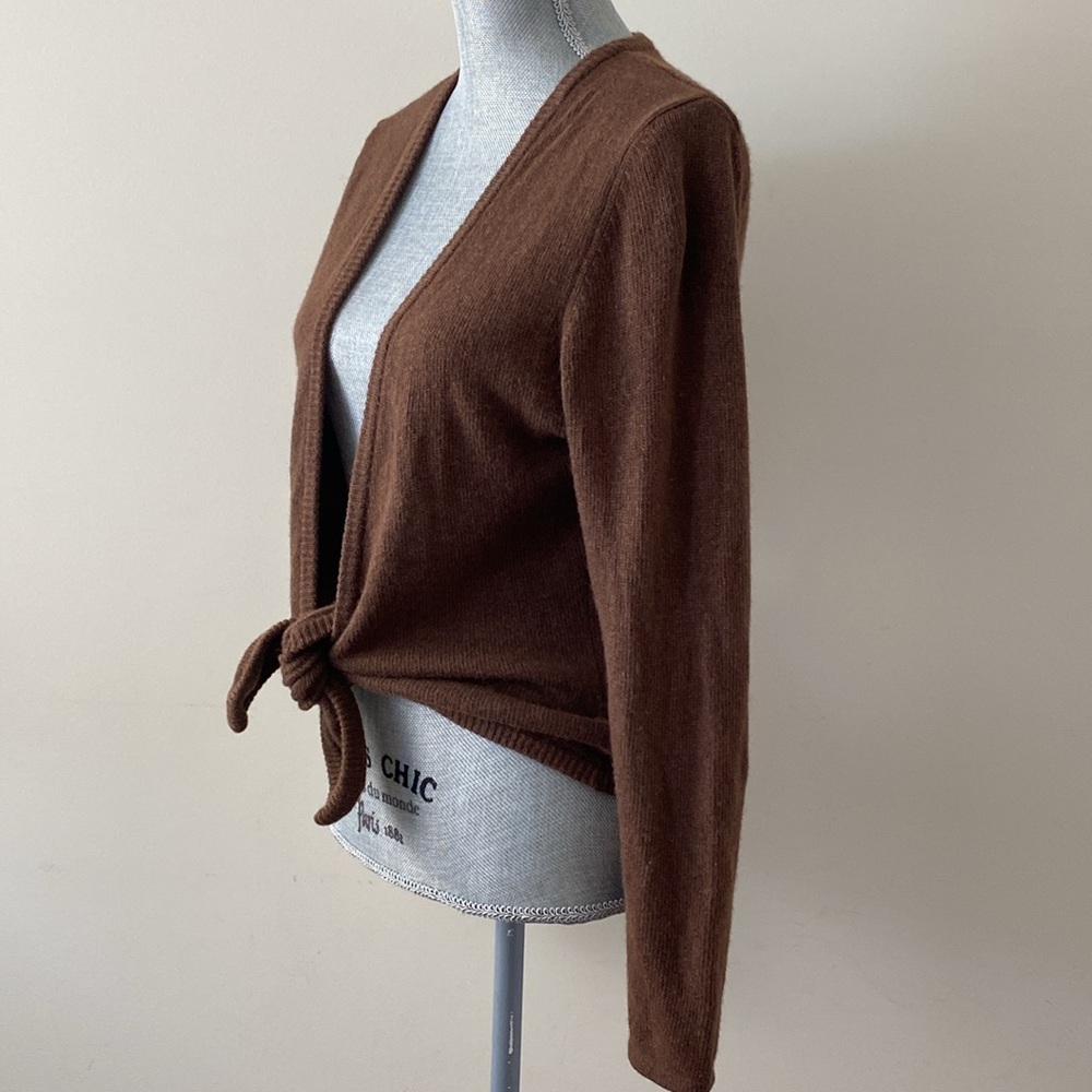 Isabella Bird Ballet Wrap Tie Front Cashmere Cardigan Sweater Brown Size Medium - Picture 4 of 13